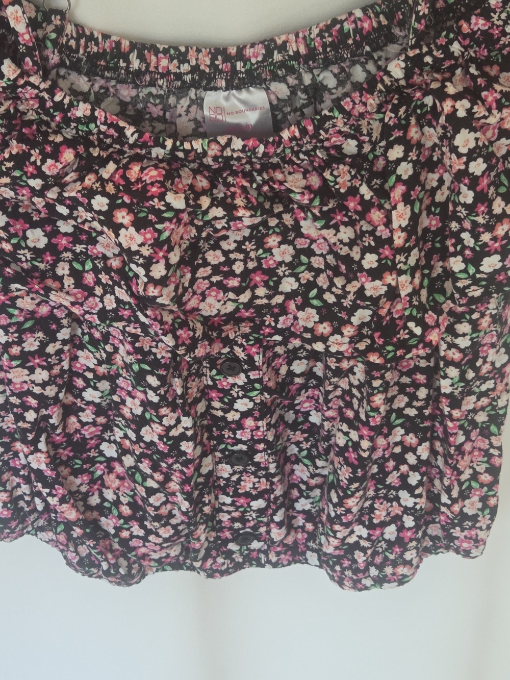 No Boundaries Black Floral Off-Shoulder Camisole with Pink Flowers - Picture 6 of 6